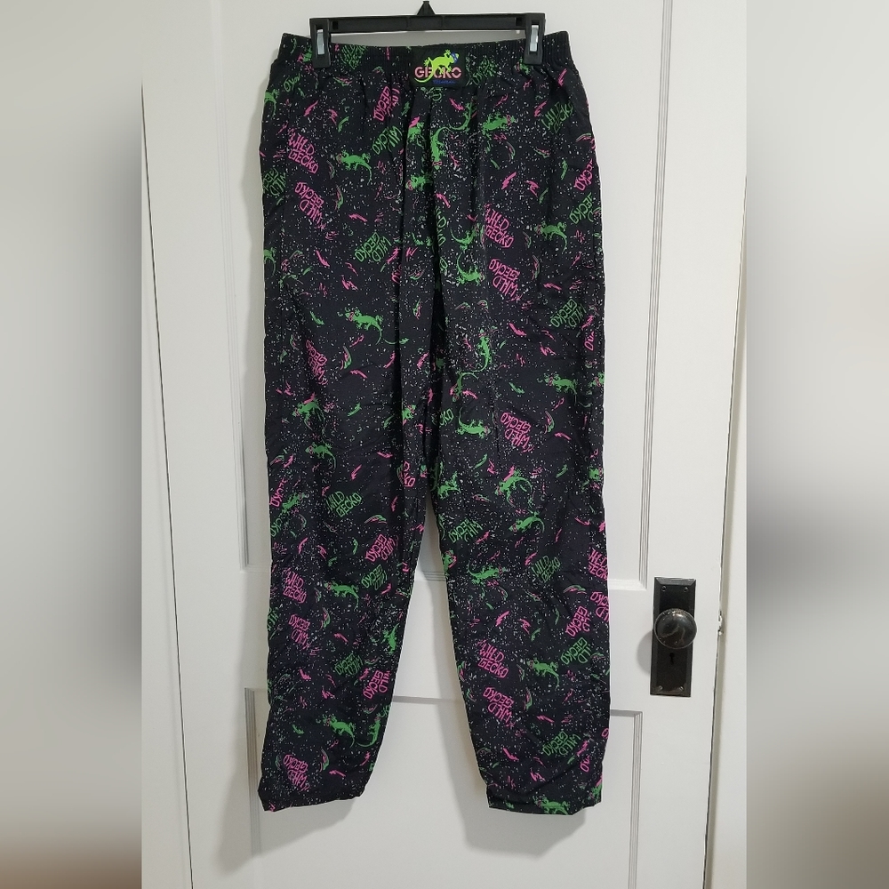 Gecko Hawaii Neon Splatter Beach Pants Black Size XL